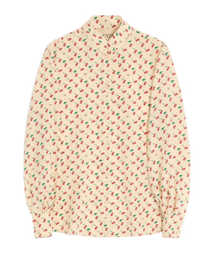 Valentino Crepe De Chine Shirt With Cherryfic Print In Neutral