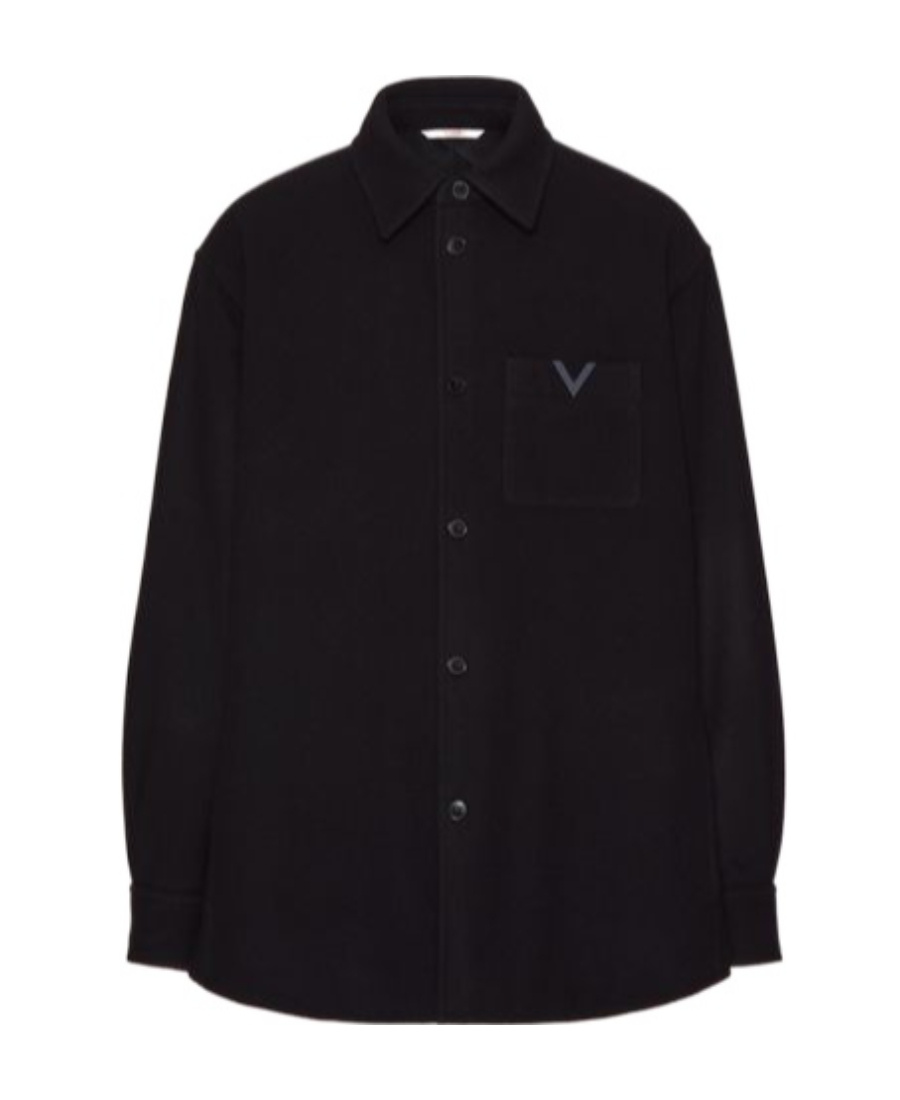 Valentino Rear Yoke Wool Blend Shirt In Black