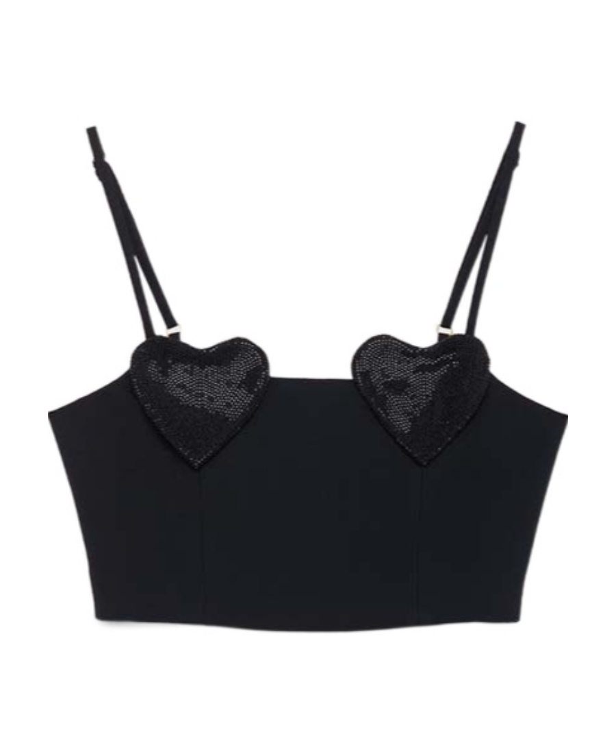 Blumarine Heart-patch Crop-top In Black