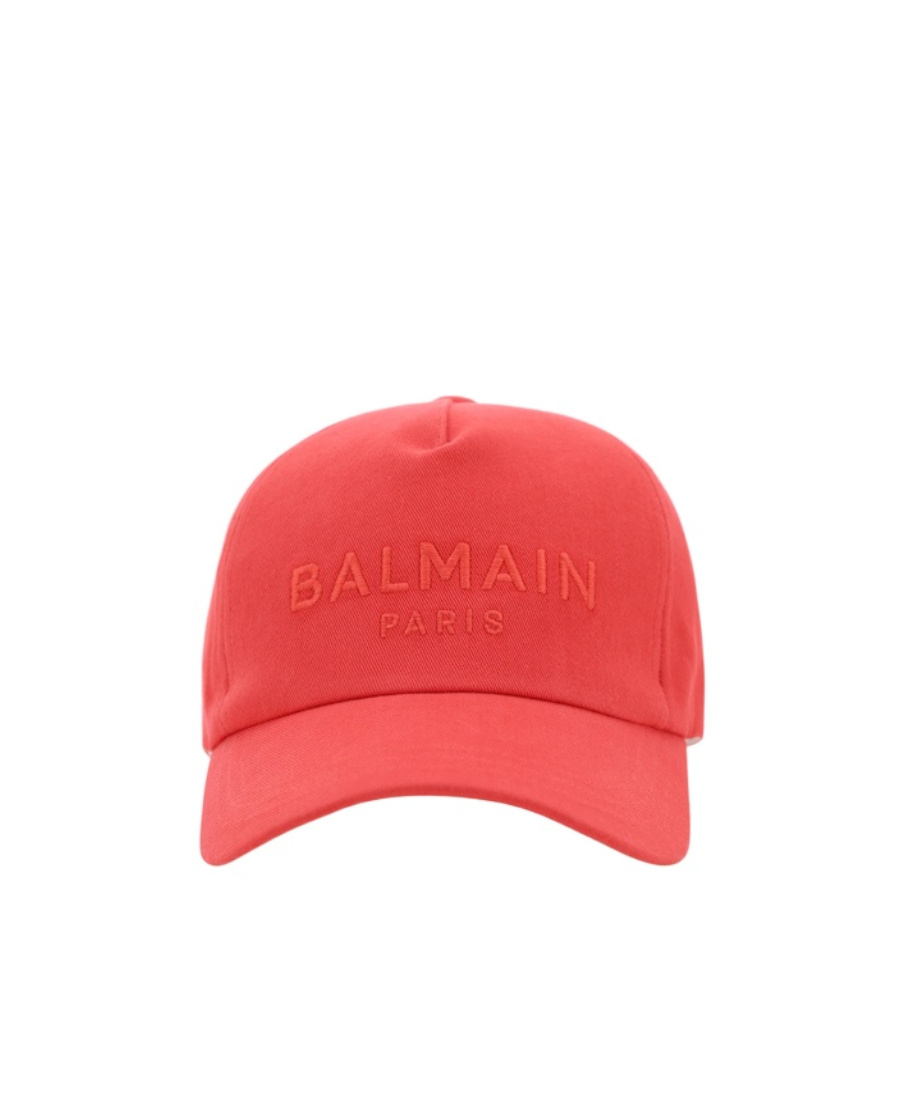 Balmain Logo-embroidered Cotton Cap In Red