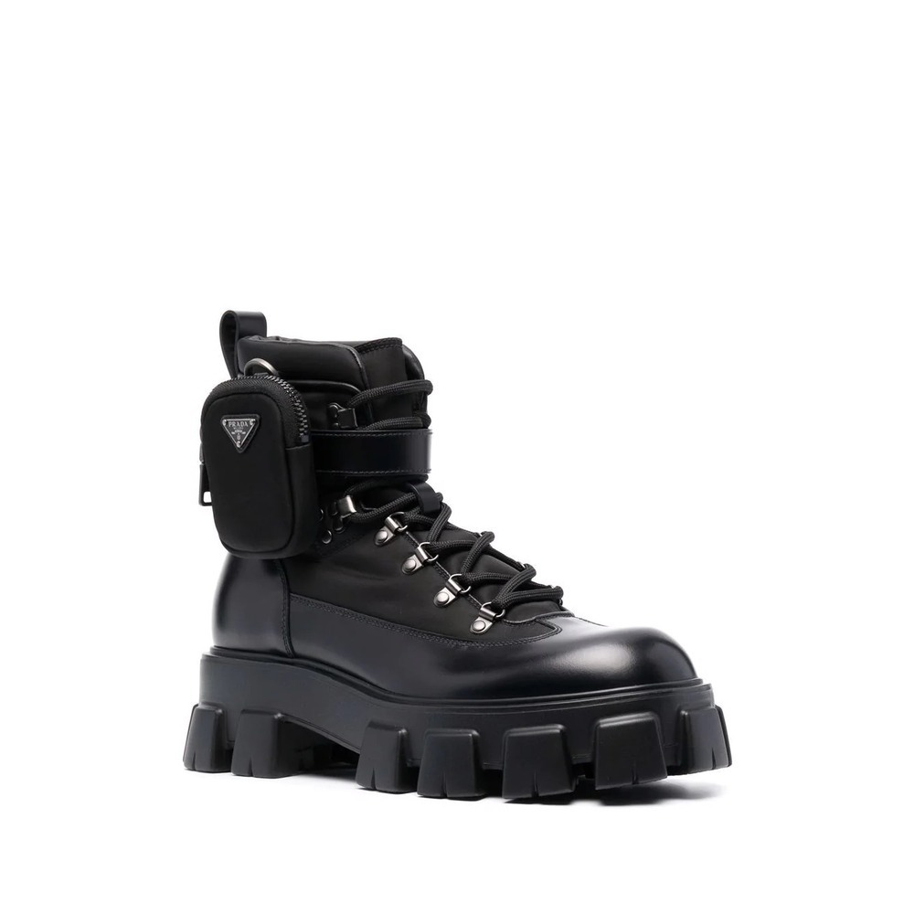 Prada Removable Pouch Combat Boot In Black