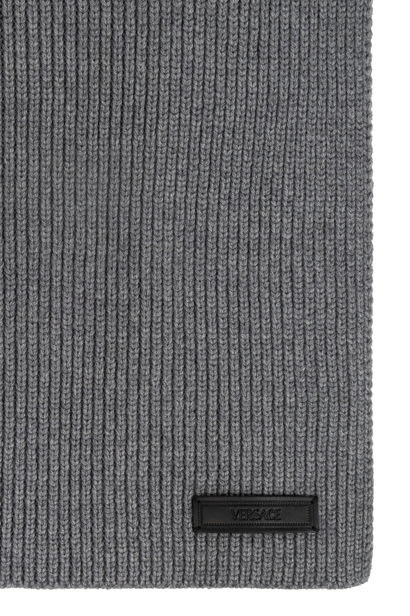 Versace Logo-tag Virgin-wool Scarf In Gray