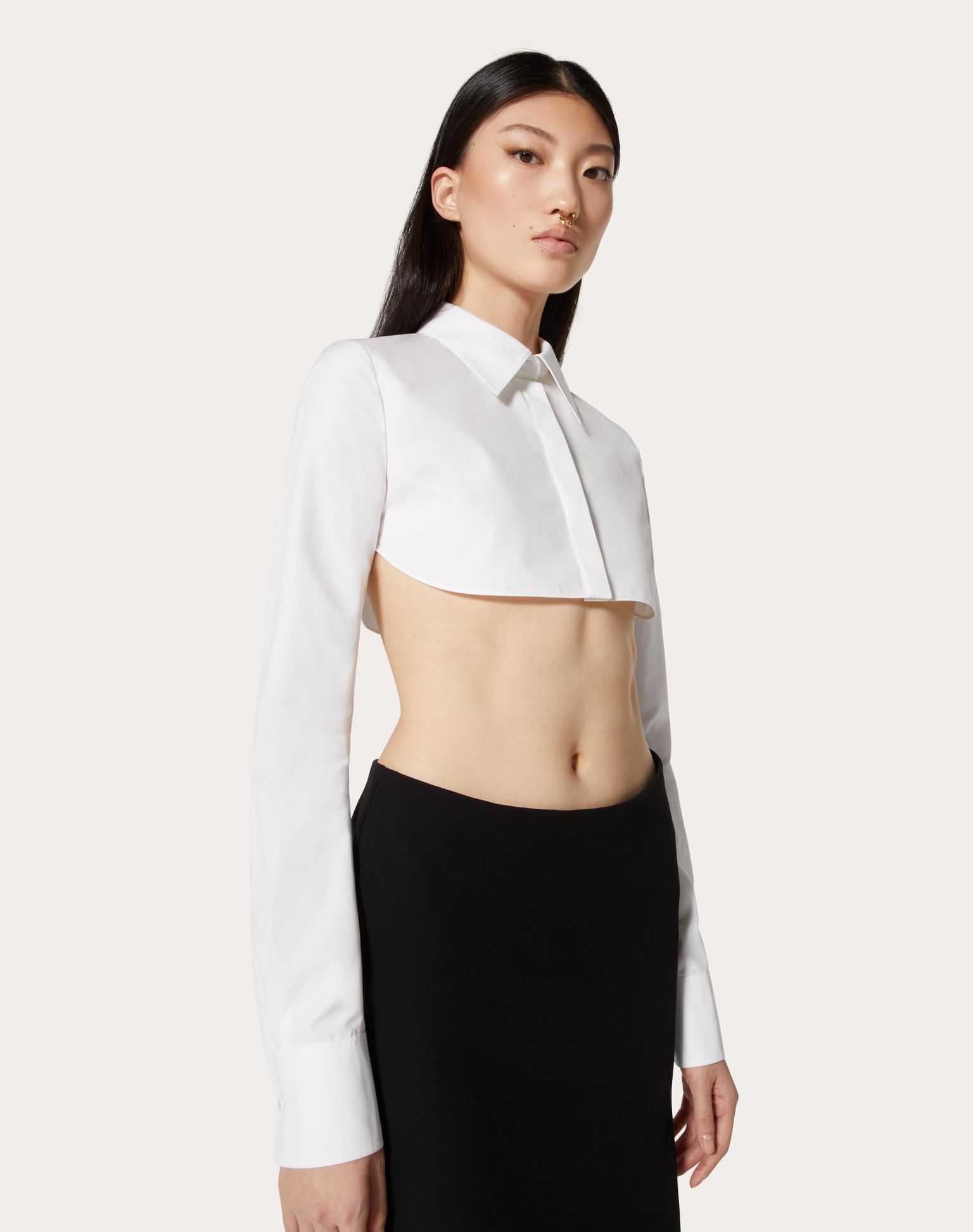 Valentino Compact Popeline Cropped Shirt In White