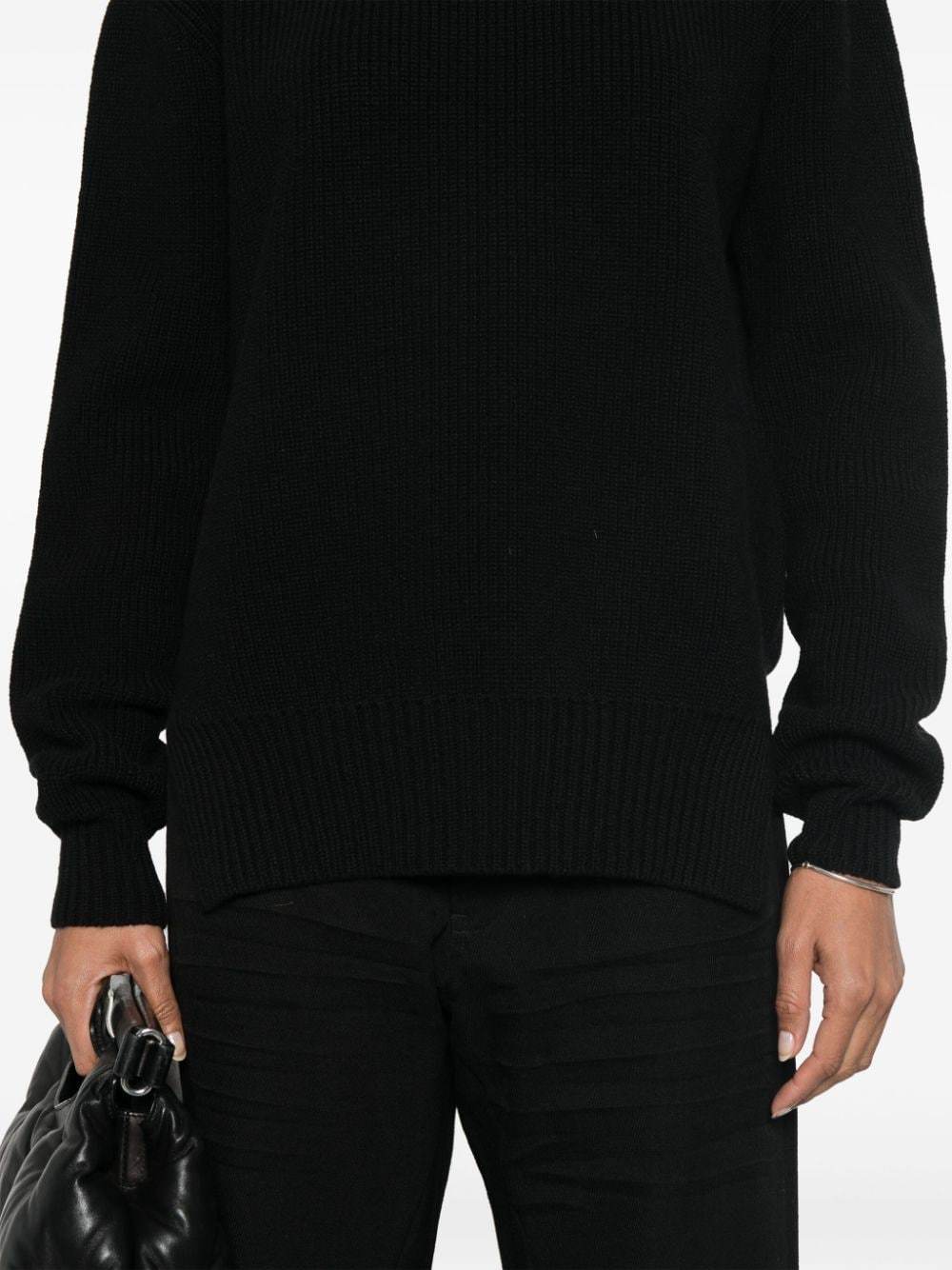 Rick Owens Split Turtleneck Wool Fisherman Sweater In Black