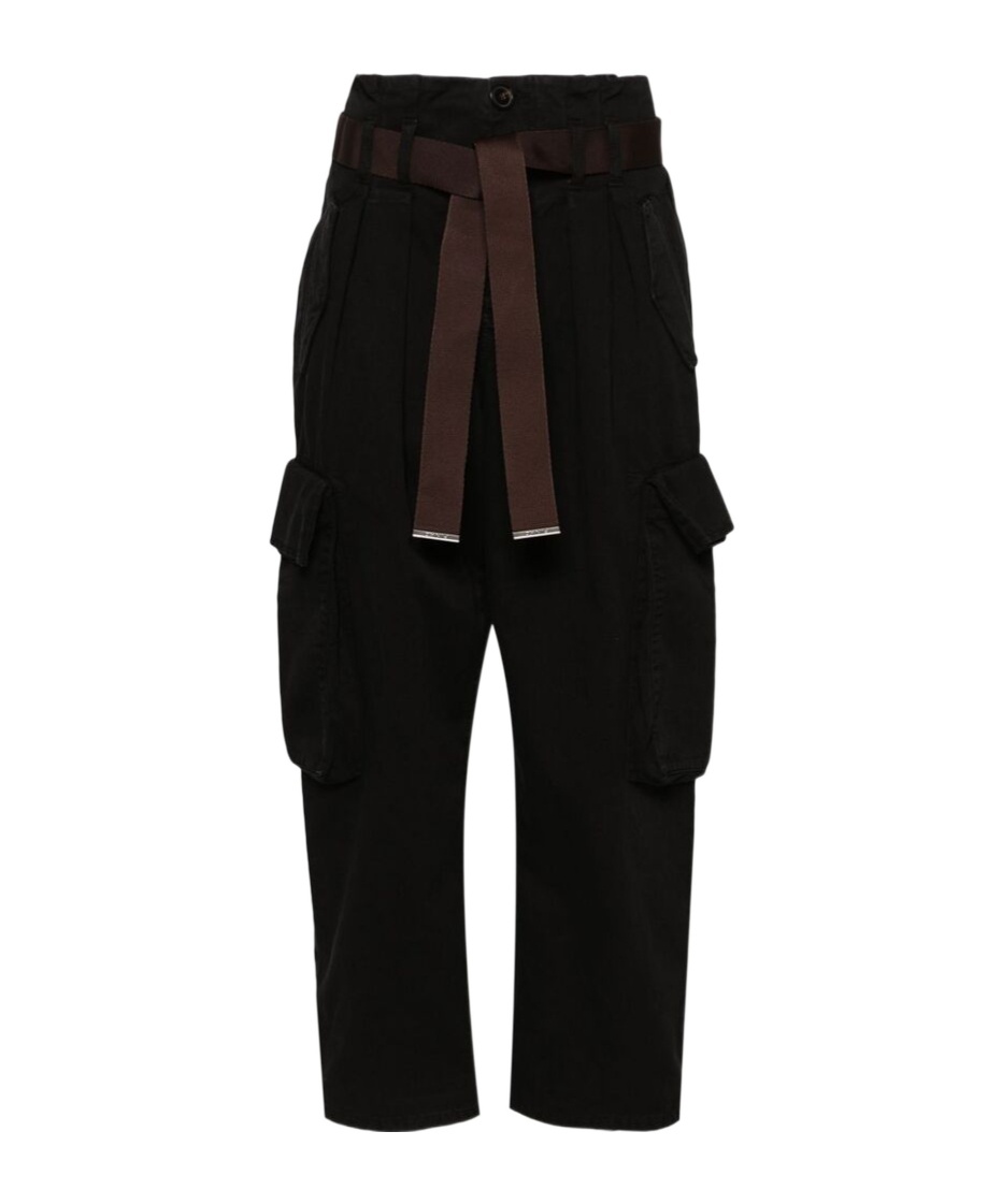 Shop Pinko High-waist Cropped Cargo Trousers In Black