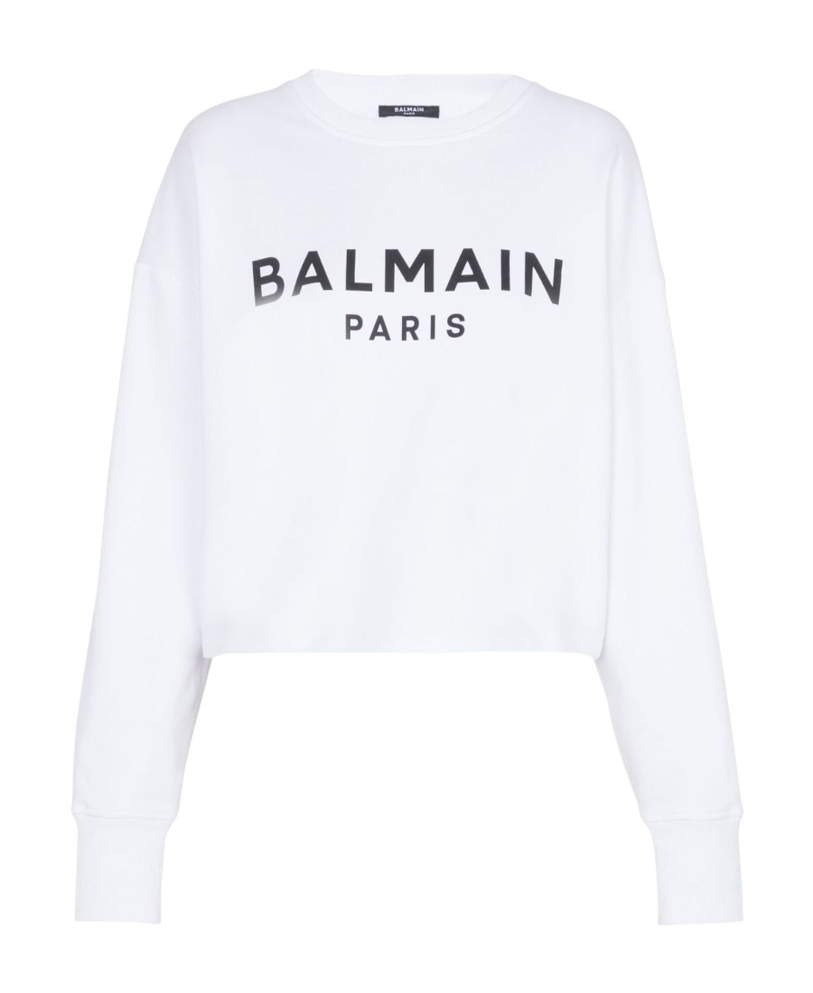 Balmain Women Logo Organic Cotton Cropped Sweatshirt In White