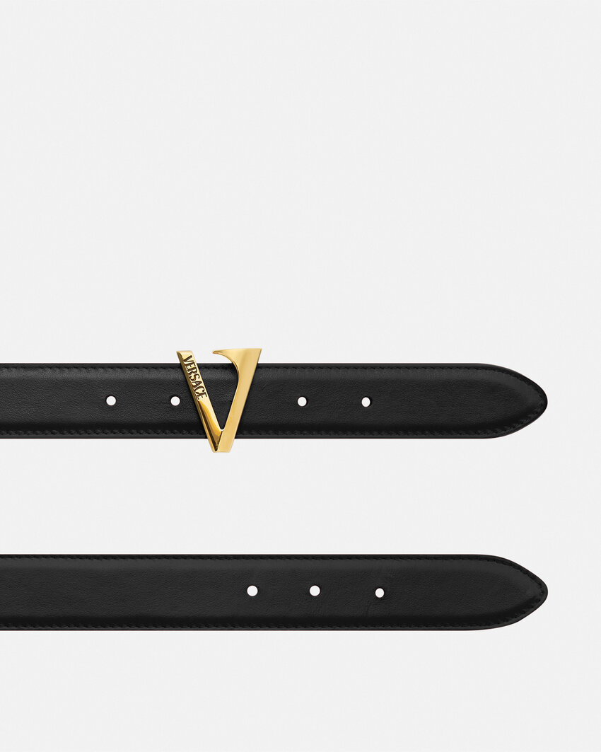 Versace V-buckle Leather Belt In Black