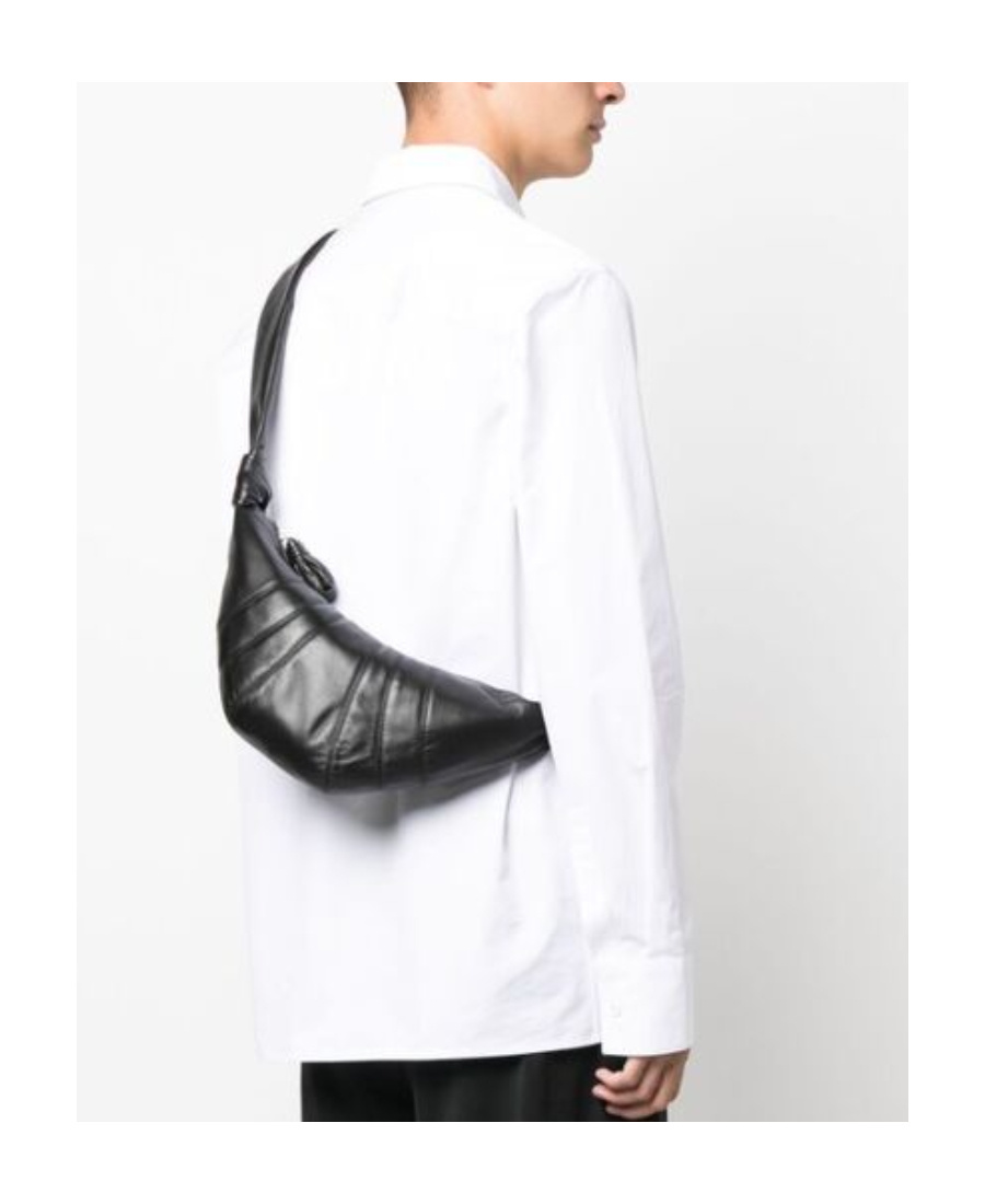 Lemaire Brown Small Croissant Leather Messenger Bag In Black