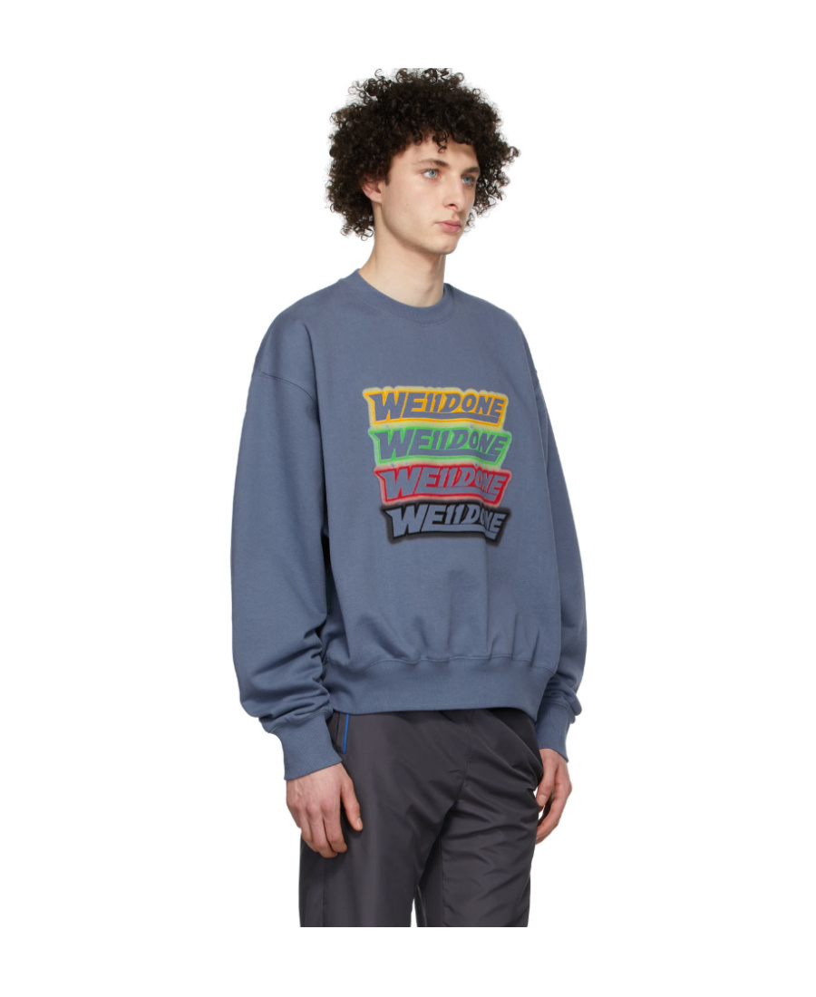 We11 Done Logo-print Cotton Sweatshirt In Blue