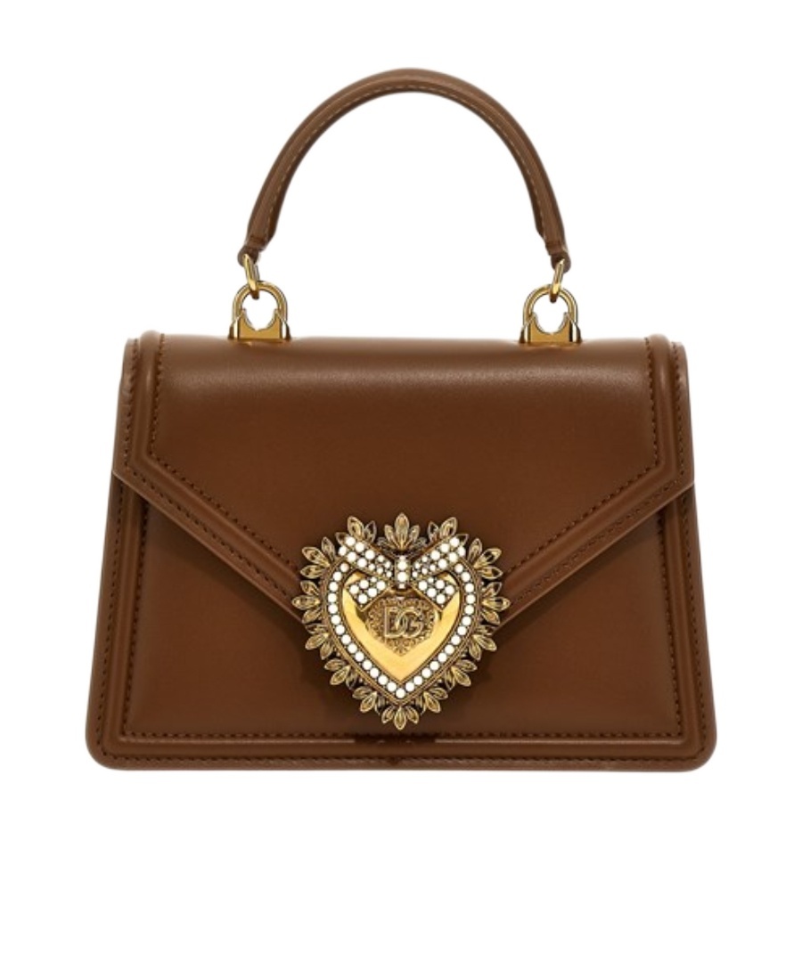 Dolce & Gabbana Heart Embellishment Small Leather Handbag In Brown