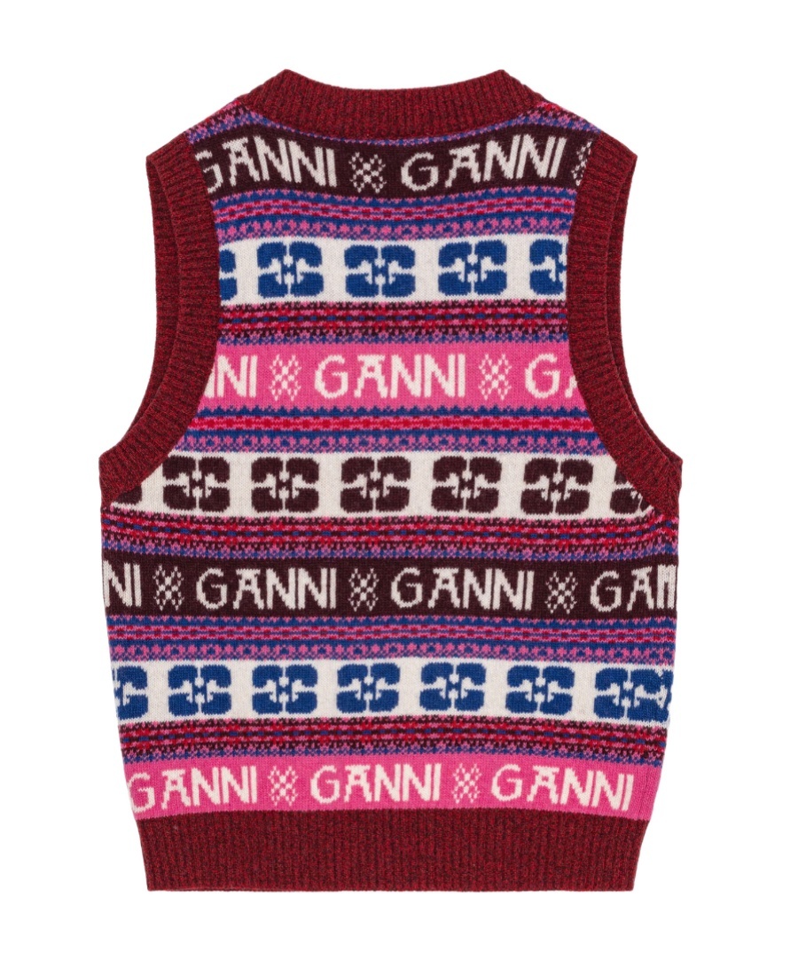 Ganni Logo Jacquard Wool-blend Sweater Vest In Red