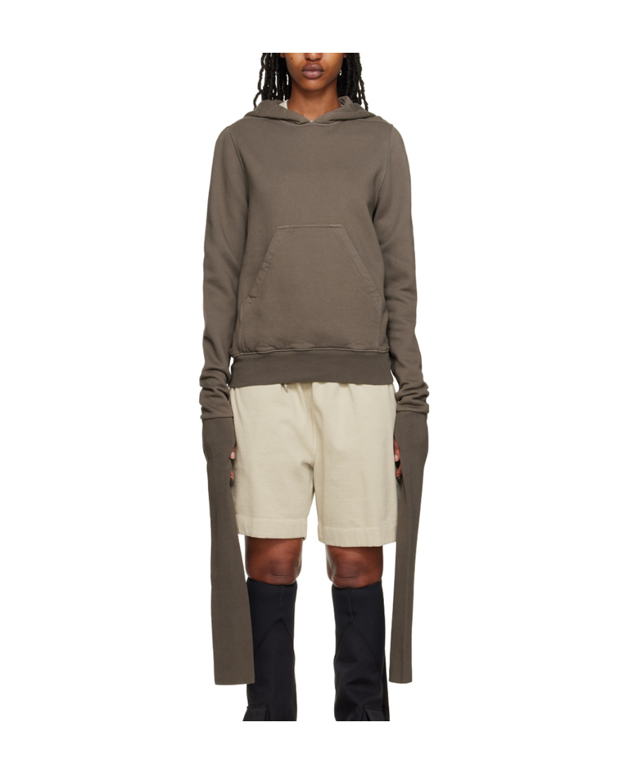 Rick Owens Drkshdw Grab Velvet Hooded Sweater In Brown