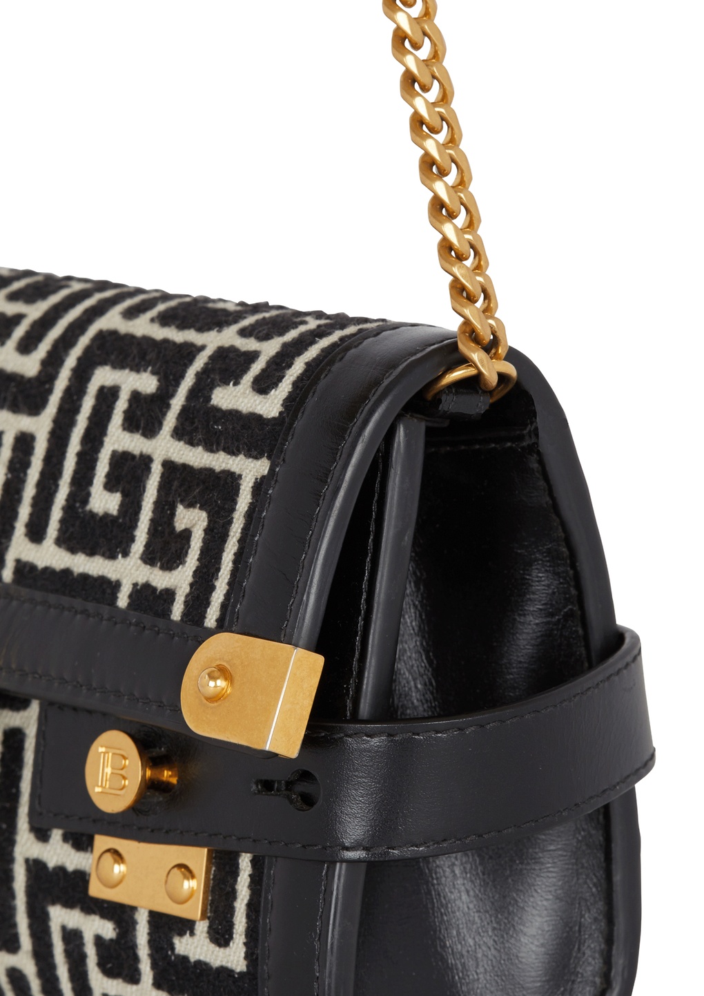 Balmain B-buzz Pouch 23 In Monogrammed Jacquard Canvas And Leather