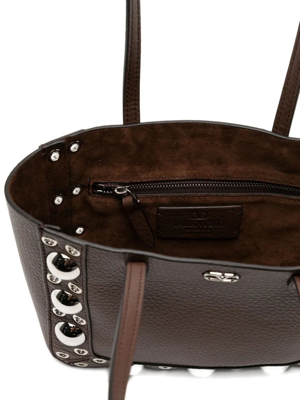 Valentino Nellcôte Leather Eyelet-embellished Tote Bag In Brown