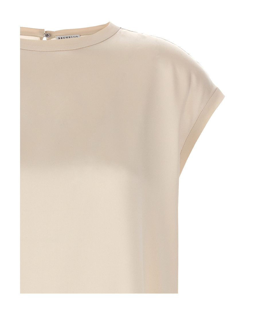 Brunello Cucinelli Cap-sleeve Satin-finish Blouse In Nude