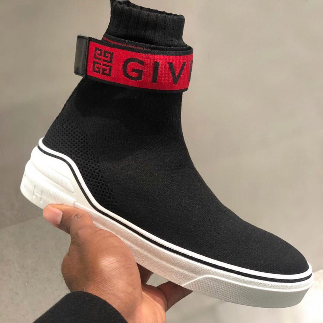 Givenchy Black, Red And White 4g Webbing Knitted Sneakers In Black
