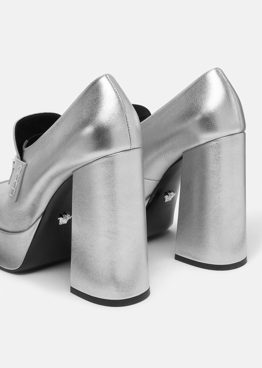 Versace Square Toe High Heels In Gray