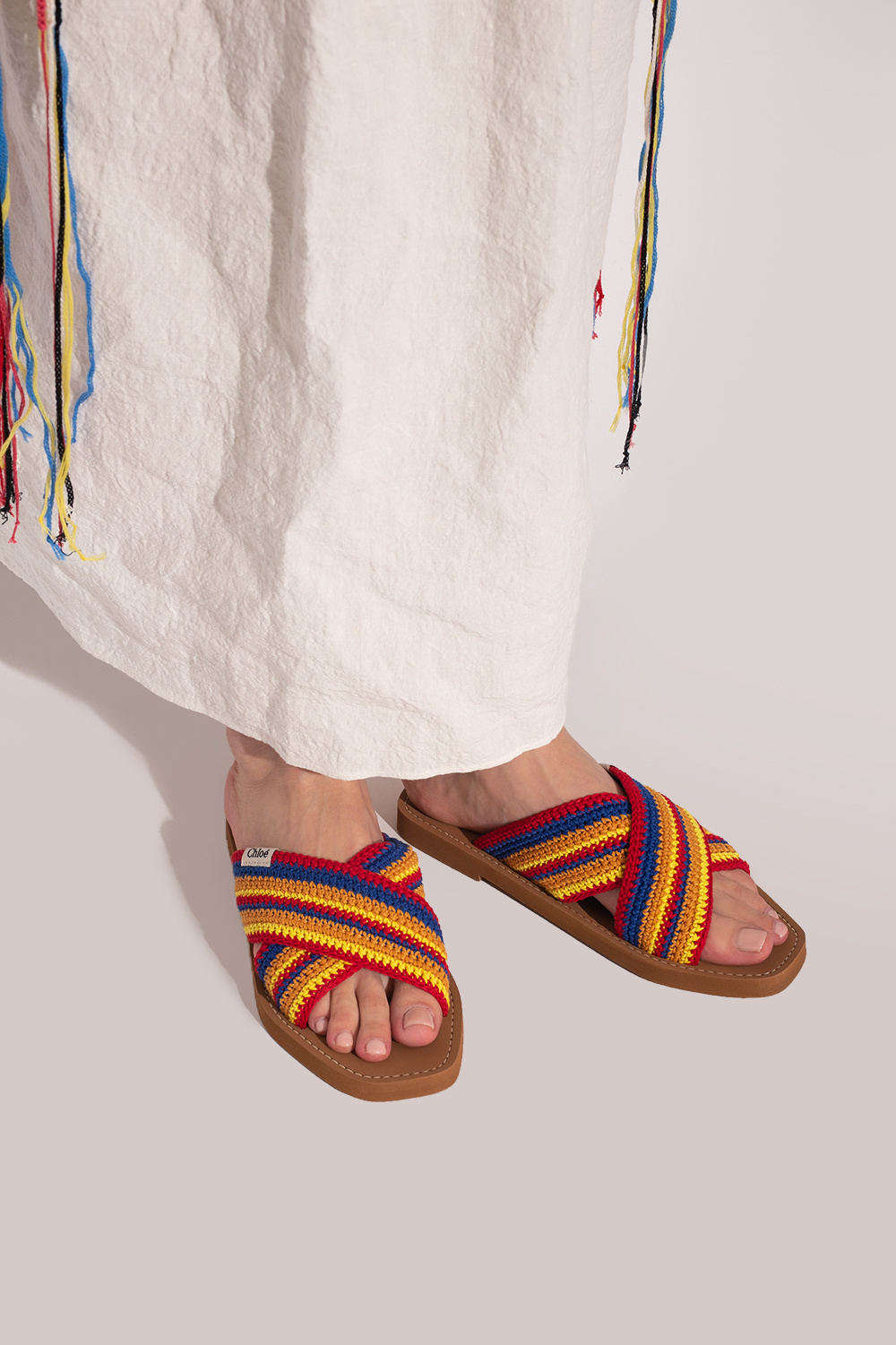 Chloé Woody Crisscross Knit Strap Slide Sandal In Multicolor