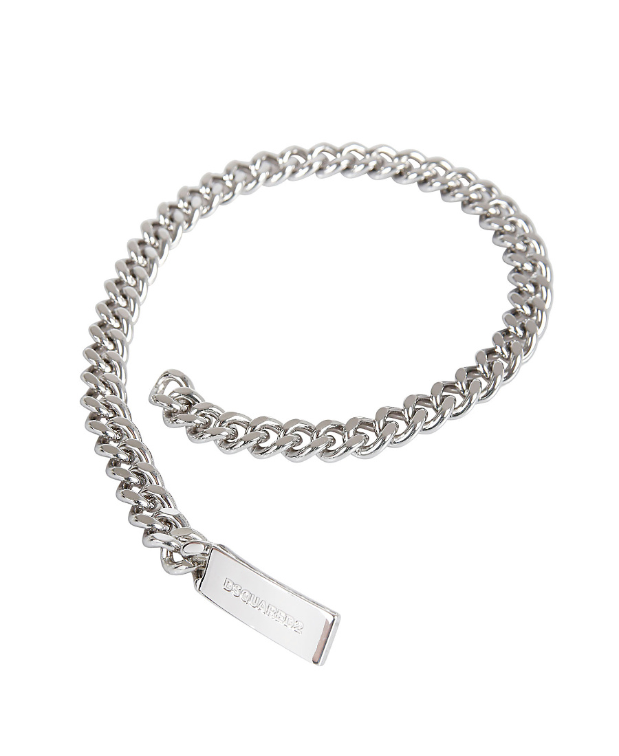 Shop Dsquared2 Logo Plaque Chain-link Necklace In Gray
