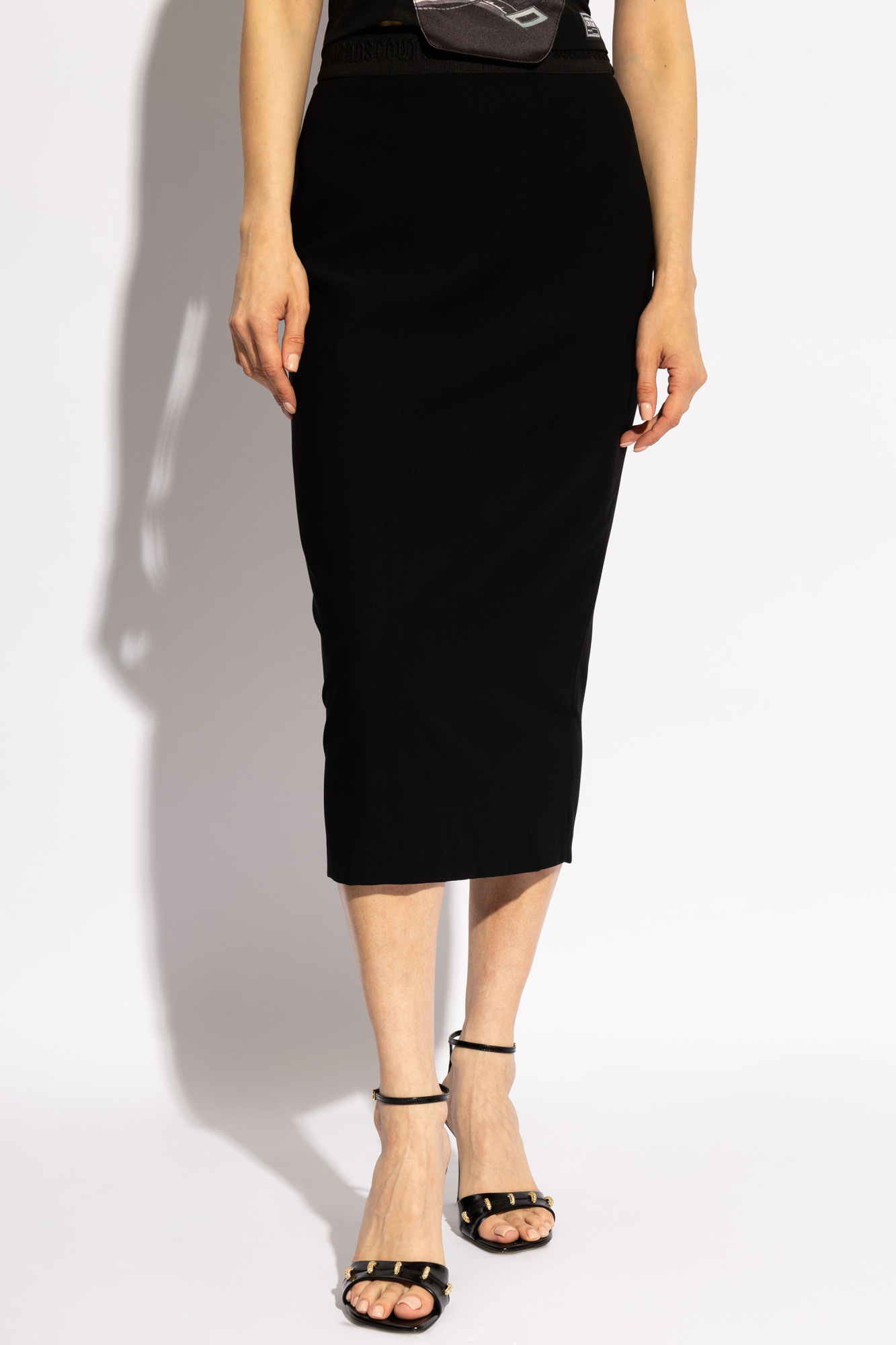 Versace Jeans Crystal-embellished Midi Skirt In Black