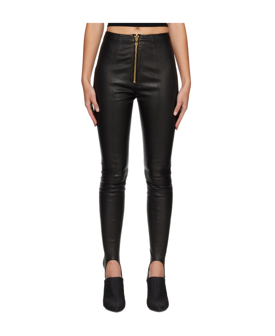 BALMAIN GRAIN ZIPPER LEGGINGS