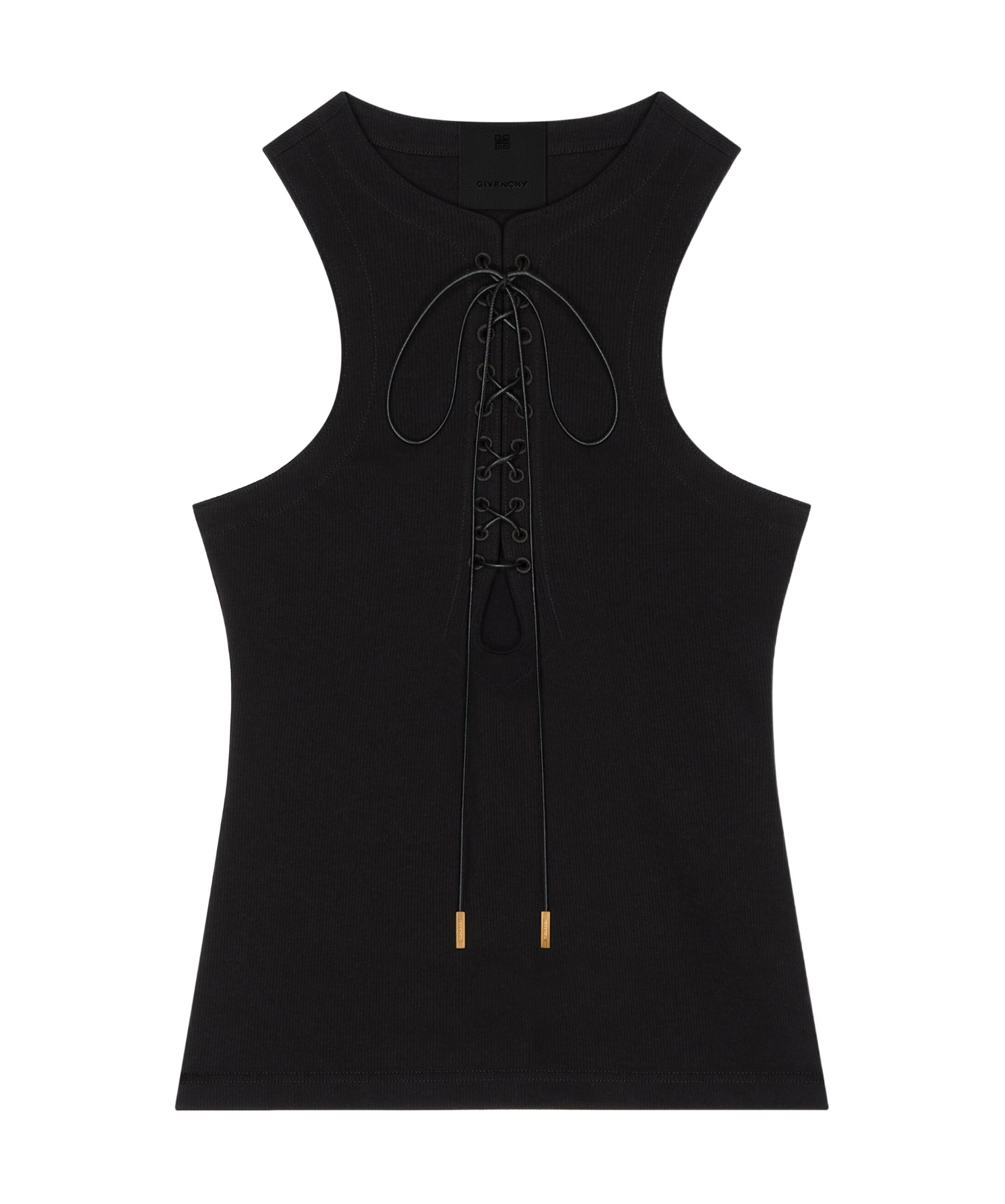 Givenchy Slim Fit Tank Top In Cotton With Laces And 4g Detail In Black