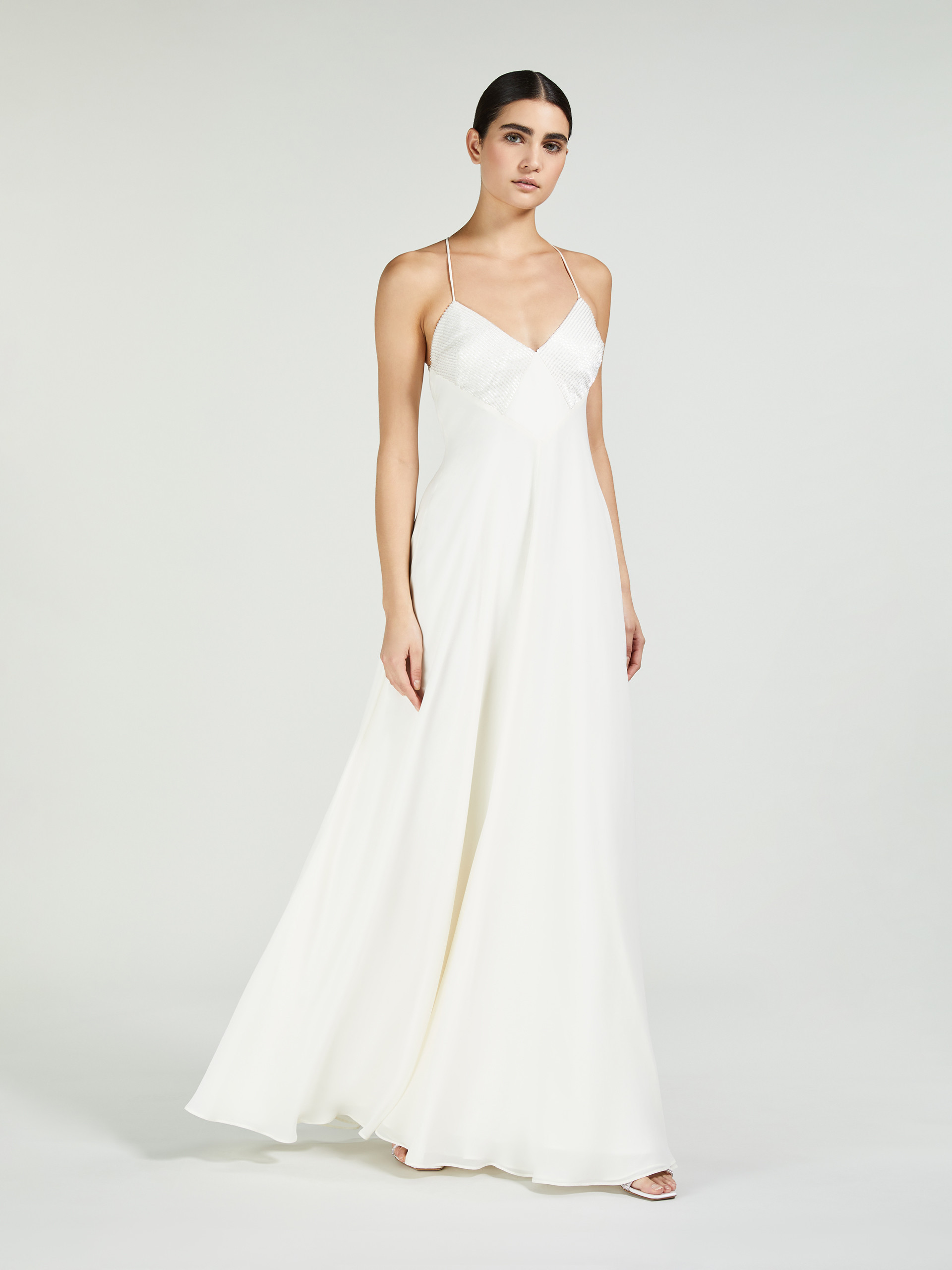 Max Mara Silk Calmi Maxi Dress With Embroidered Bustier In White
