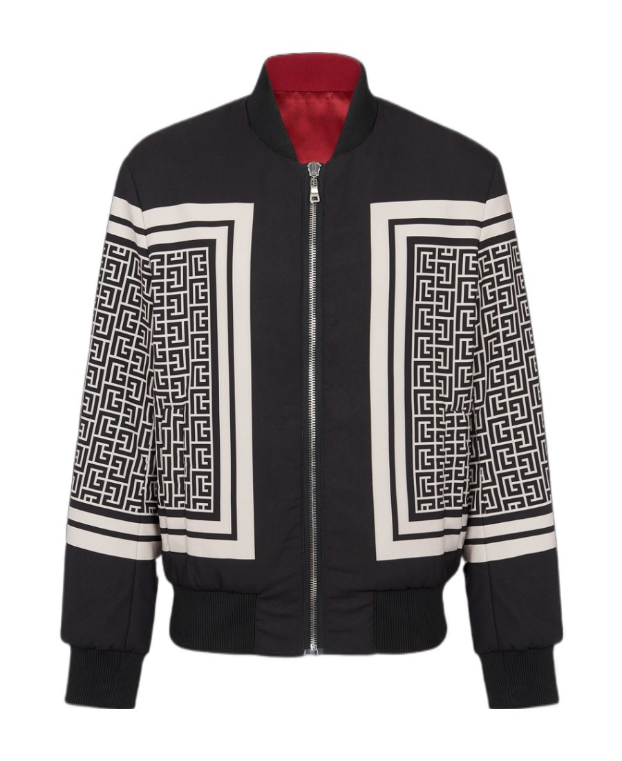 Balmain Monogram-print Reversible Bomber Jacket In Black