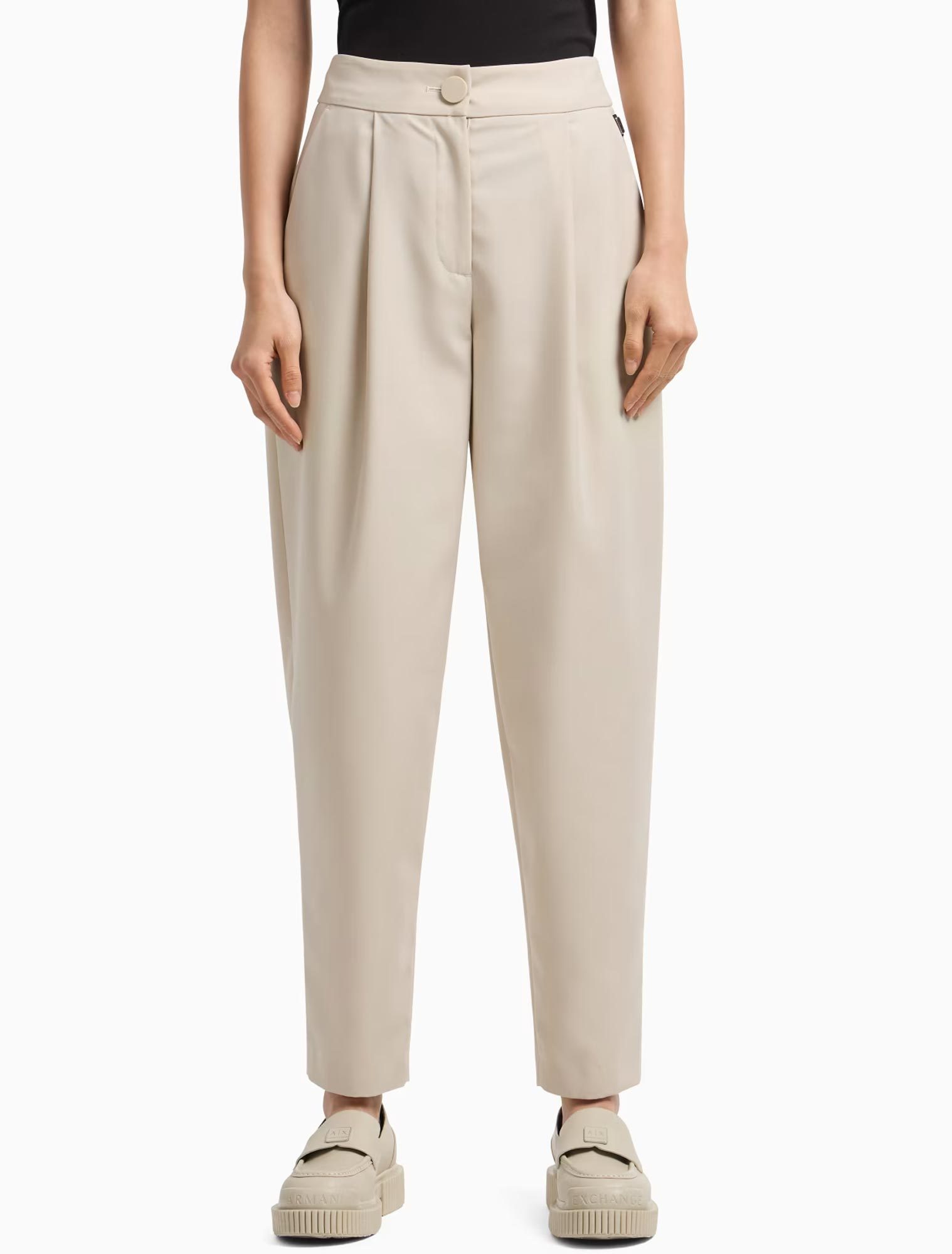 Armani Exchange Twill Pleated Trousers In Nude