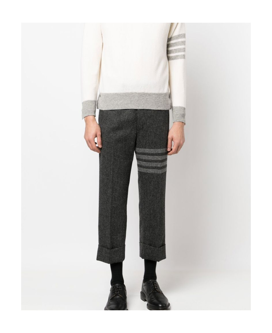Thom Browne Trousers With Striped Detail And Pockets In Black