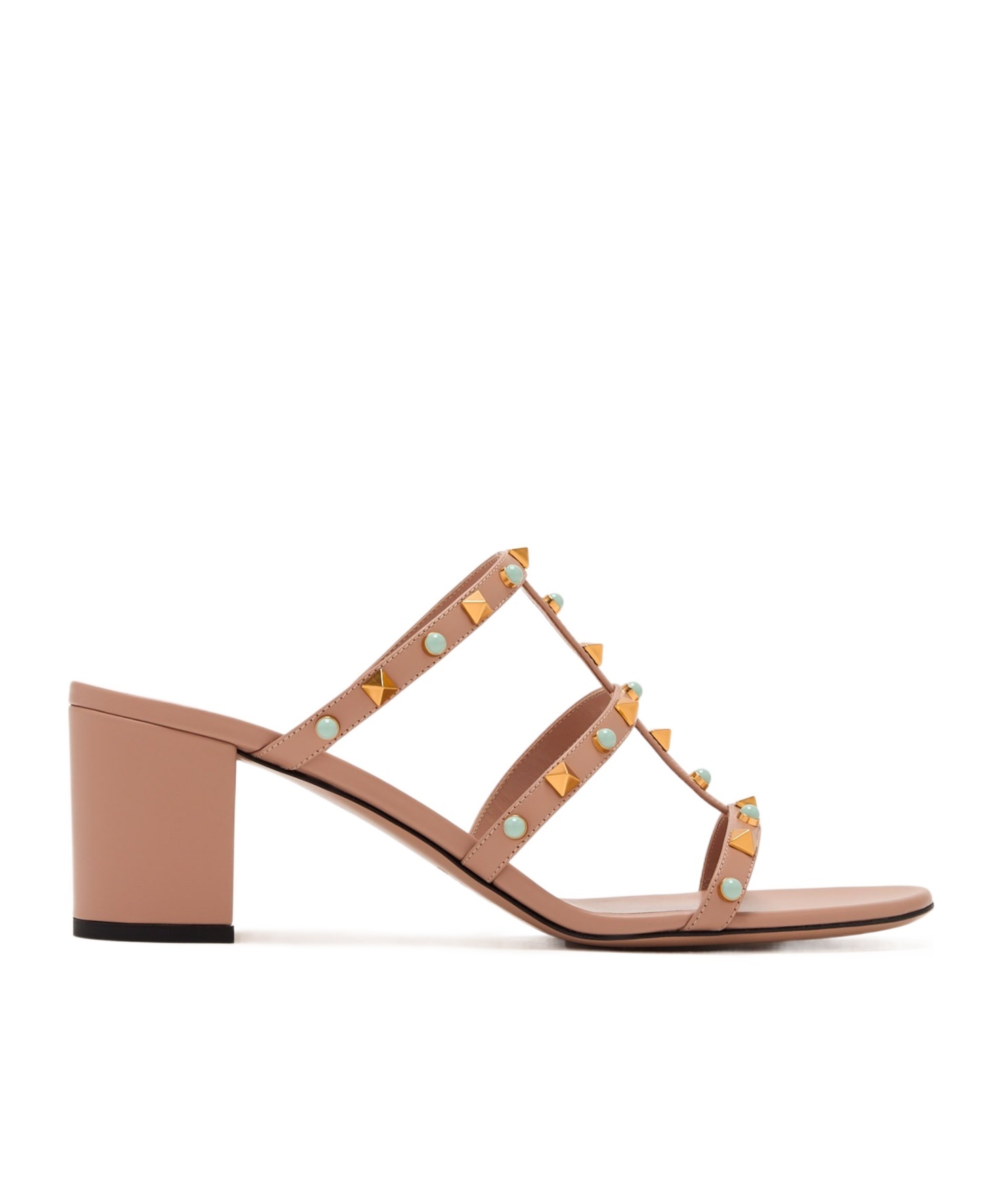 Valentino Rockstud Slide Sandal In Calfskin With Cabochon Stones 60mm In Pink