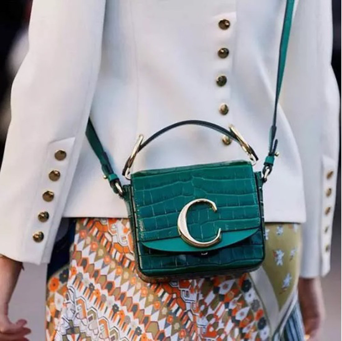 Chloé C Mini Crossbody Bag In Green
