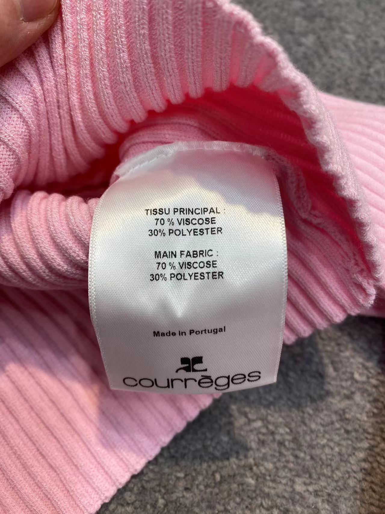 Courrèges Pink Circle Mockneck Ribbed Crop Top In Pink