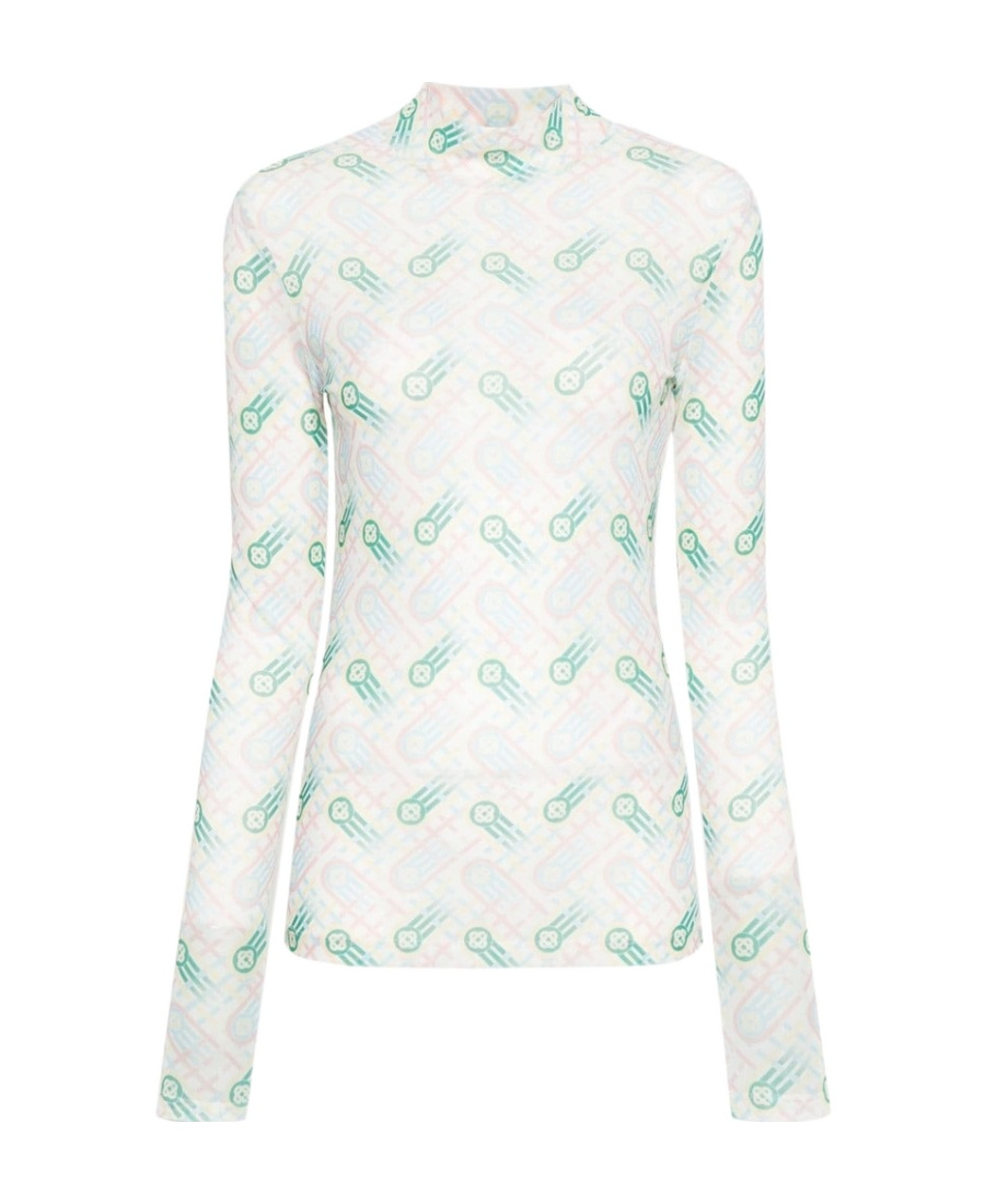 Casablanca Printed Mesh Top Pastel Ping Pong Monogram In White