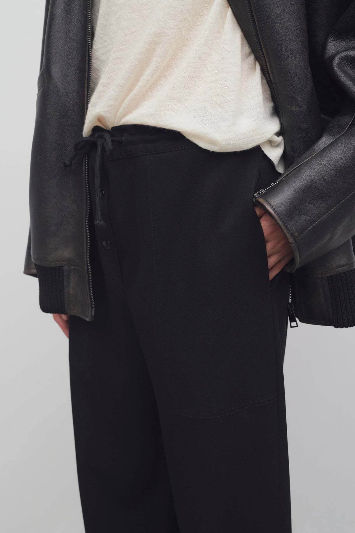 The Row Drawstring Waistband Wool Pants In Black