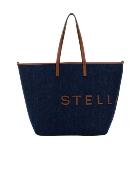 Stella Mccartney Eco Logo Lettering Denim Tote Bag In Black