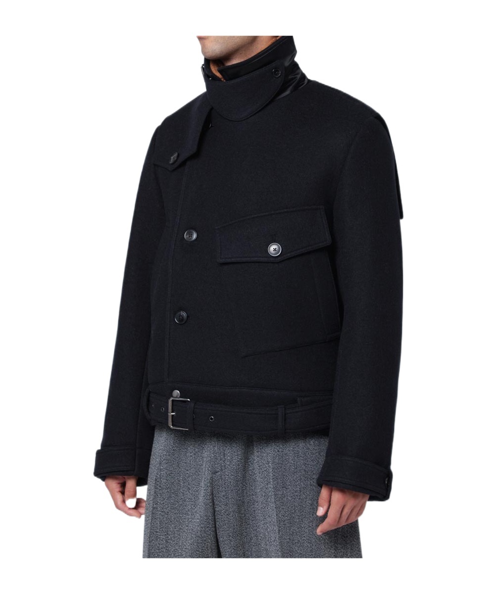 Dries Van Noten Belted Wool Coat High Collar In Black