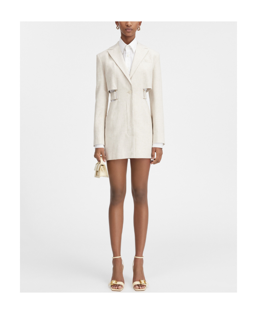 Jacquemus Bari Cutout Woven Mini Dress In White