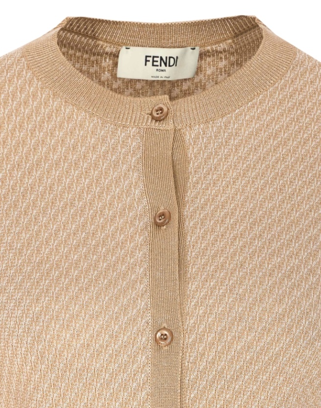 Fendi Embroidered Silk Blend Cardigan In Nude