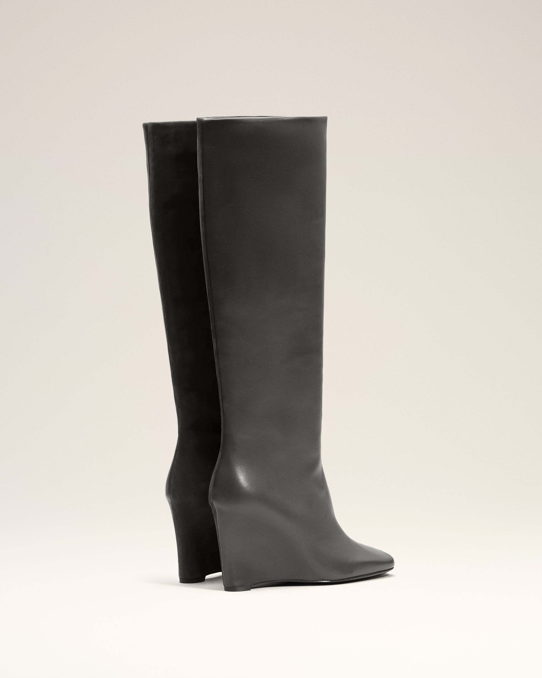 Ami Alexandre Mattiussi Square Toe Wedge Knee-high Boots In Gray
