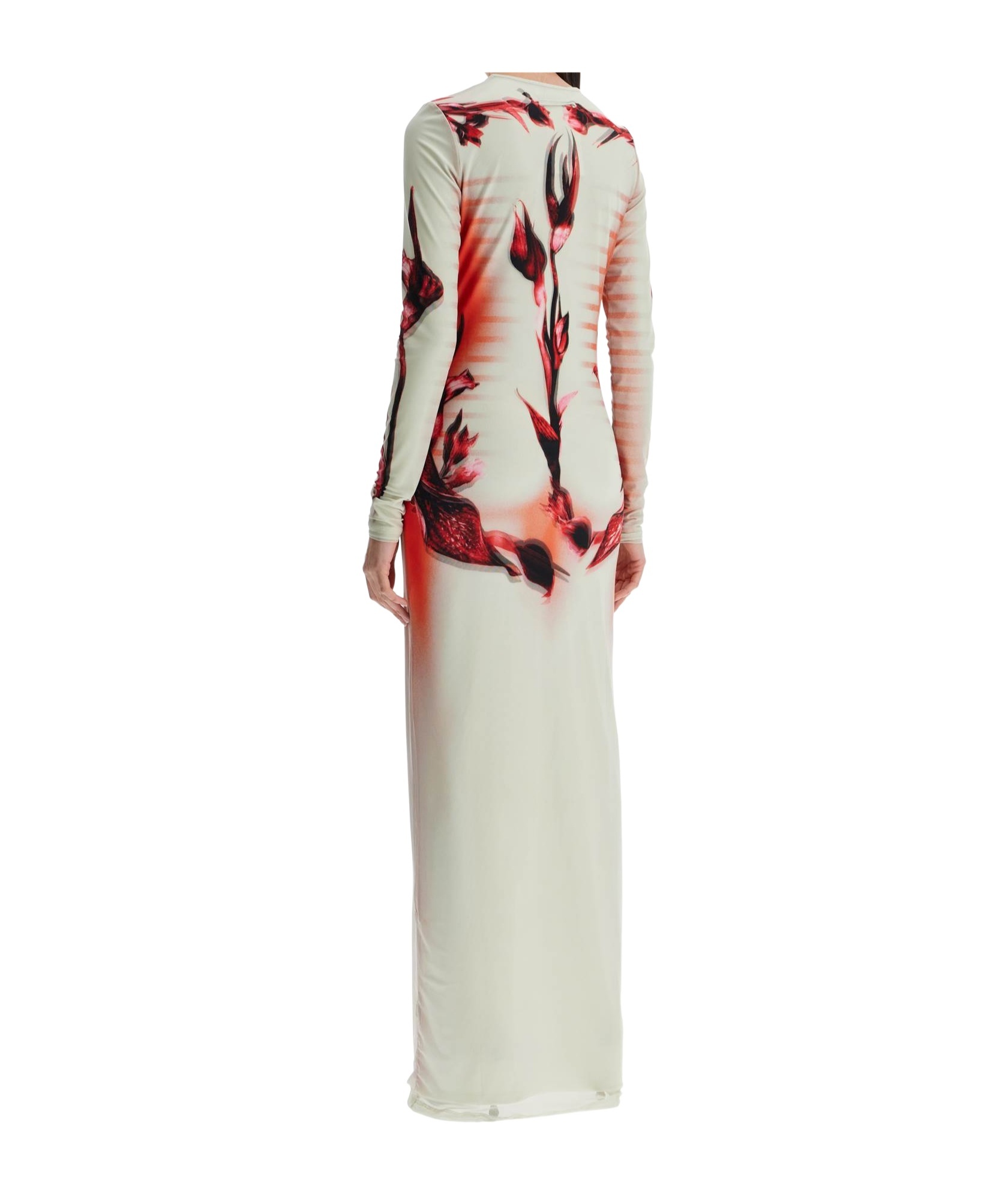 Shop Jean Paul Gaultier Crewneck Double-layered Printed Maxi Dress In White