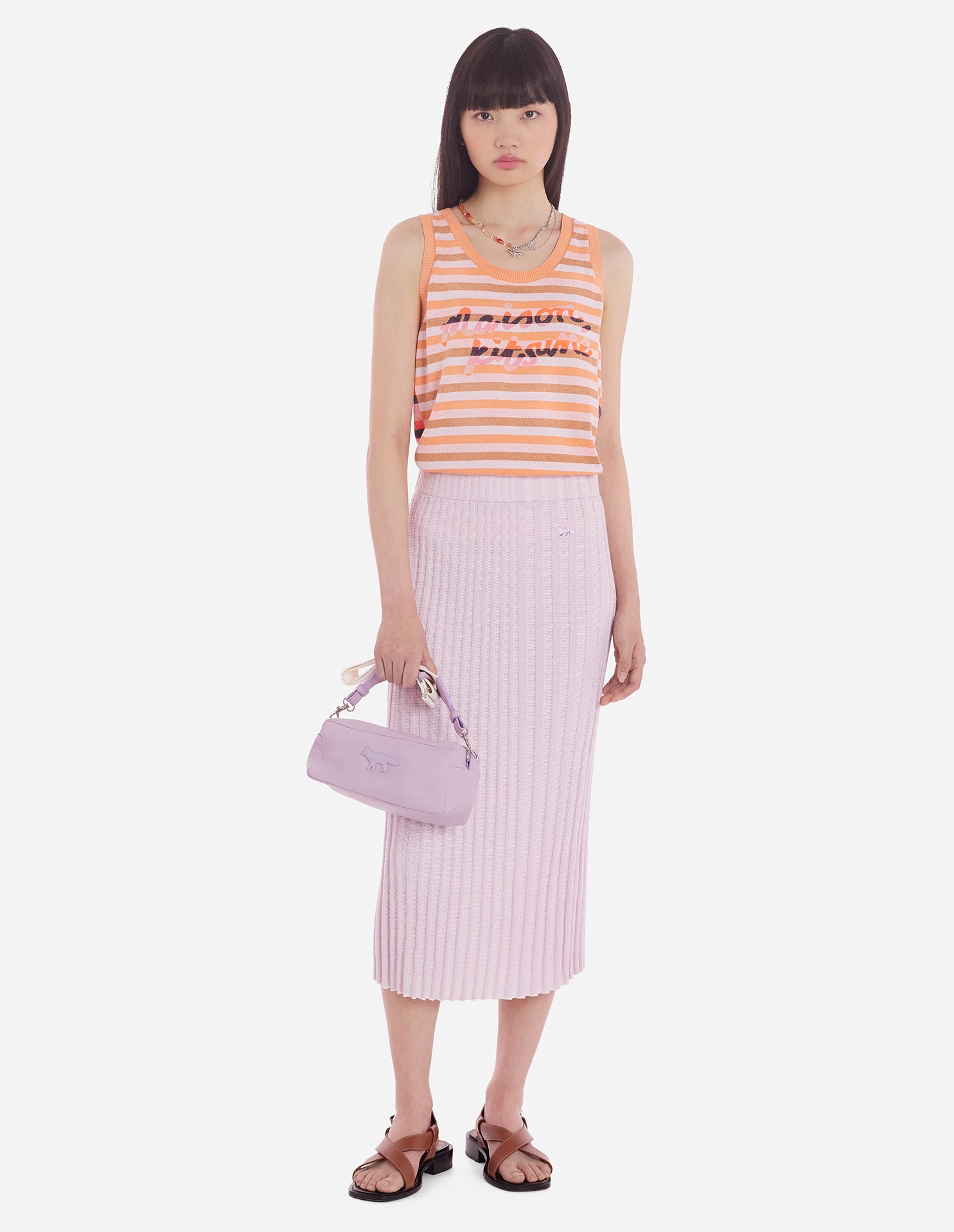 MAISON KITSUNÉ RIBBED-KNIT MIDI SKIRT