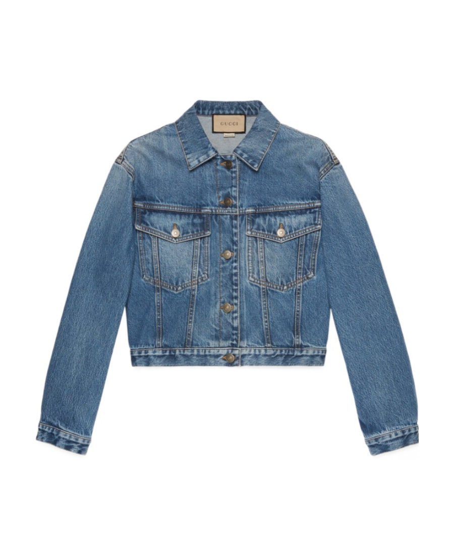 Gucci Cropped Denim Jacket In Blue