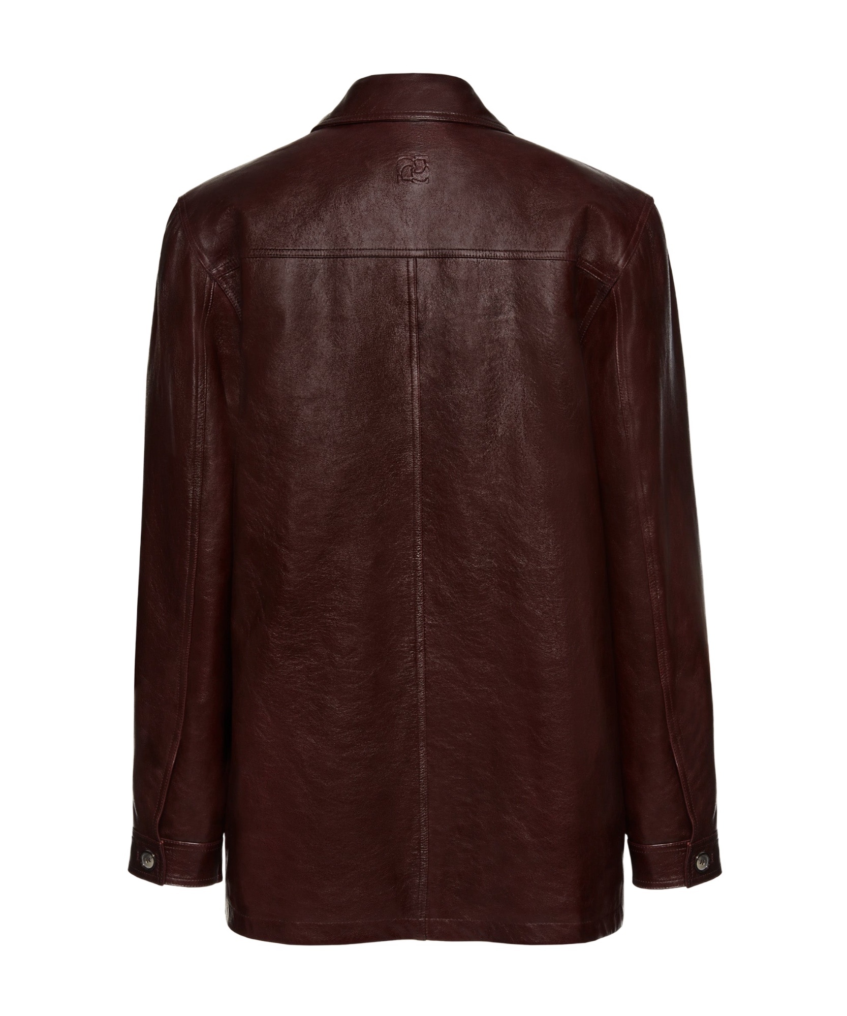 Magda Butrym Burgundy Oversized Button Up Leather Jacket In Brown