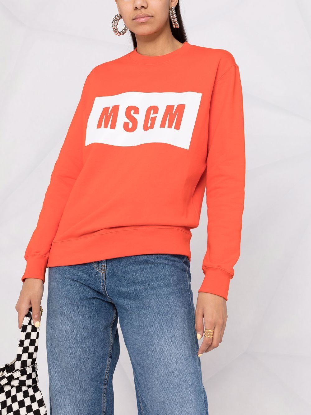 Msgm Logo-print Crew Neck Sweatshirt In Orange