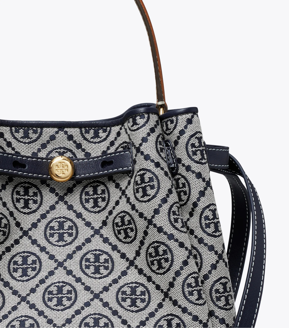 Tory Burch Romy T Monogram Bucket Bag In Blue