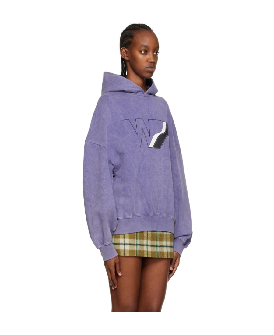 We11 Done Logo Print Bleached-effect Hoodie In Purple