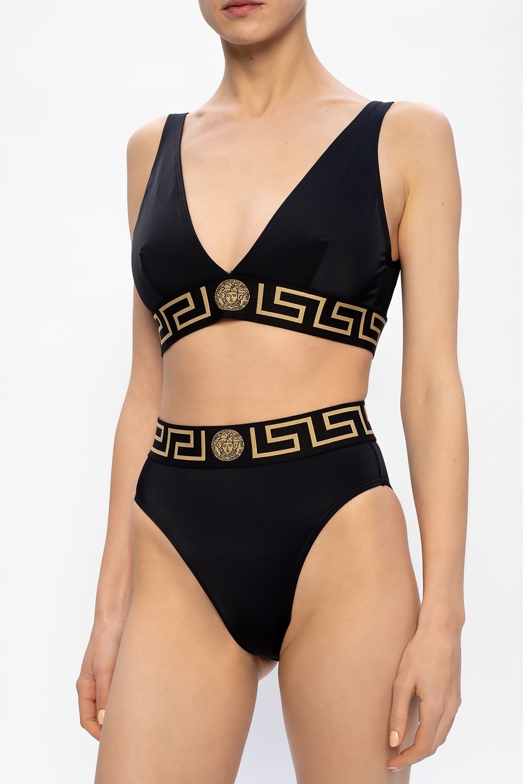 Versace Greca Border High-waist Swim Briefs In Black