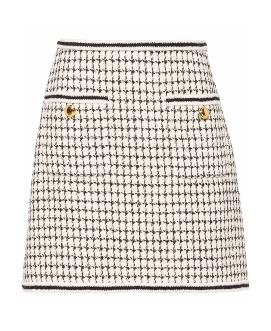 Miu Miu Checked Tweed Skirt In White