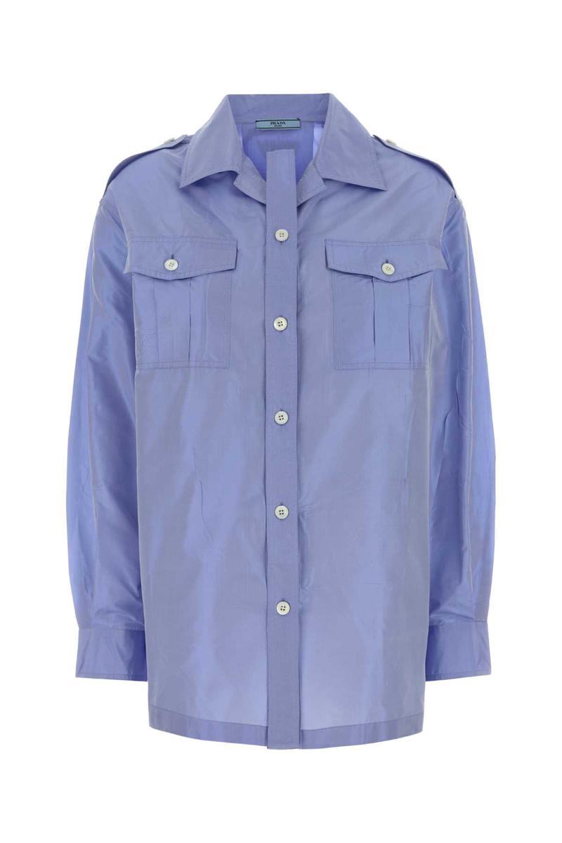 Prada Long-sleeved Button-up Shirt In Blue
